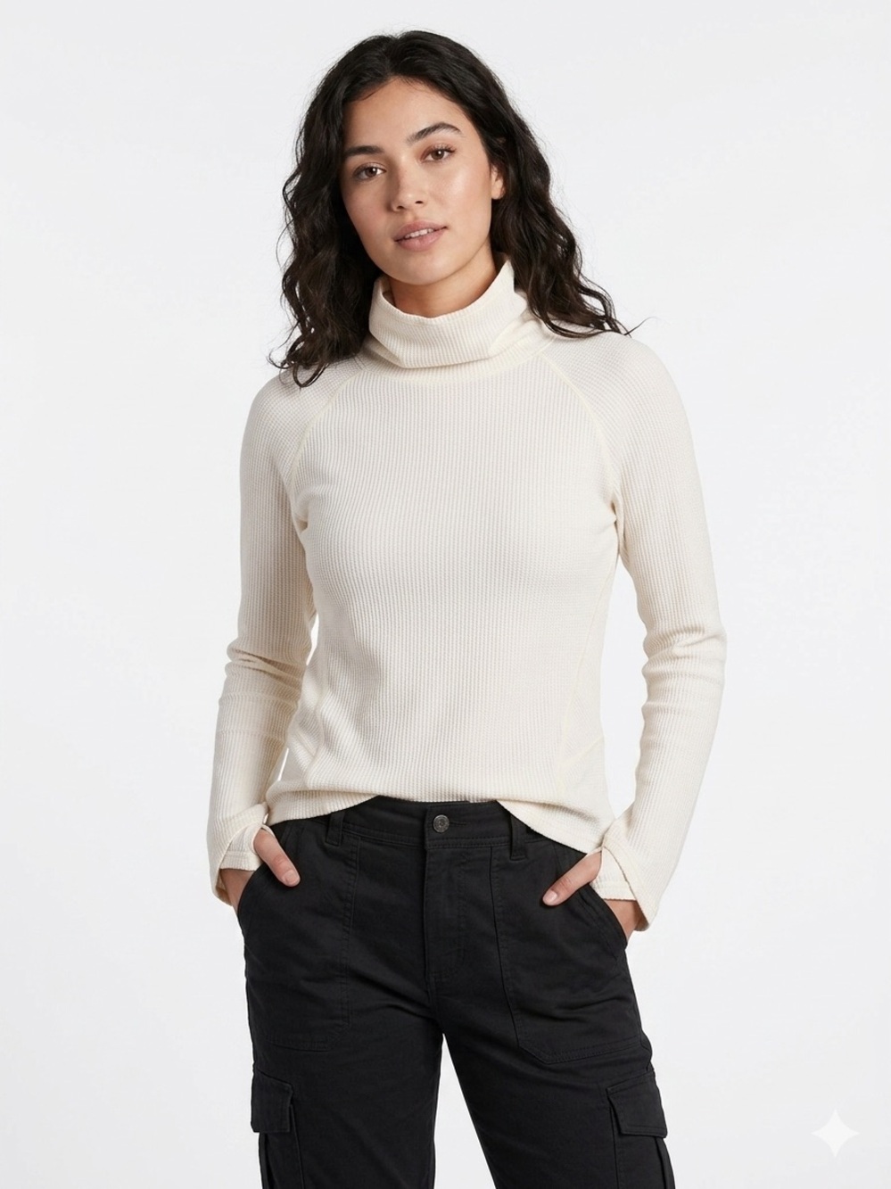 VINTAGE KUHL Petra Cream Waffle Knit Turtleneck Top EUC ✨